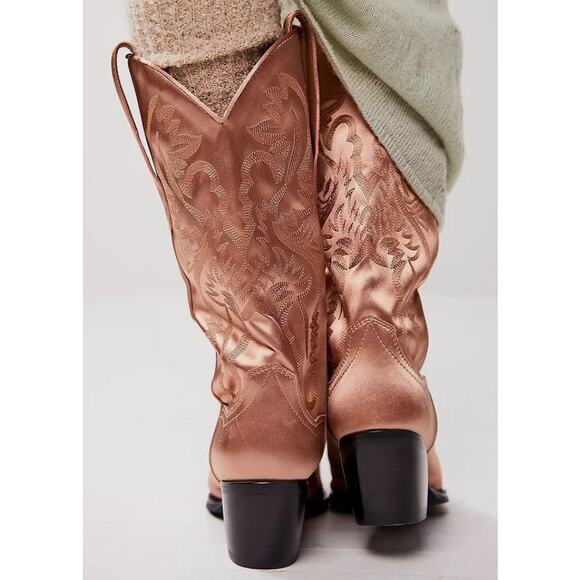 Free People Jeffrey Campbell Western Dusty Rose Satin Boot Boxed Size: 8 - Picture 8 of 9